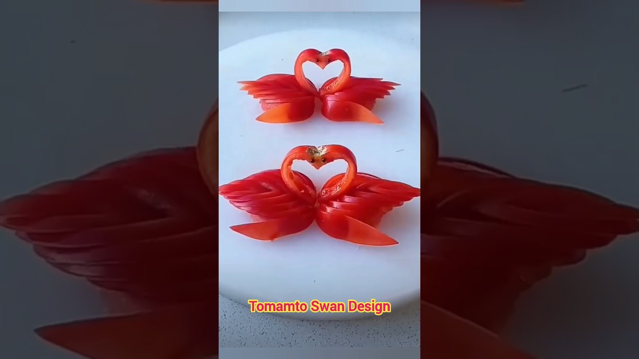 Tomato Salad Design Tomato turned Swan Salad using ordinary knife