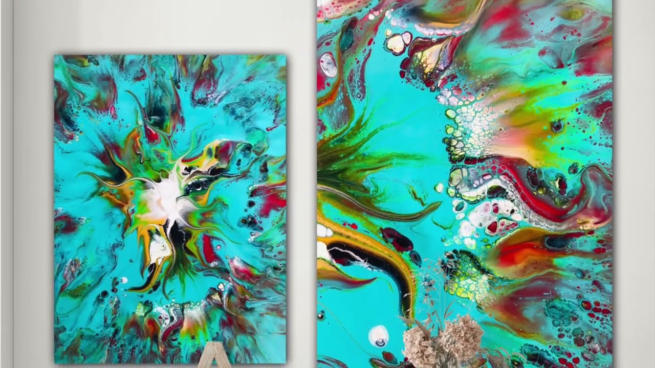 Terrific Turquoise | Super stunning puddle pour ~ colour filled paint explosion 💥 fluid art