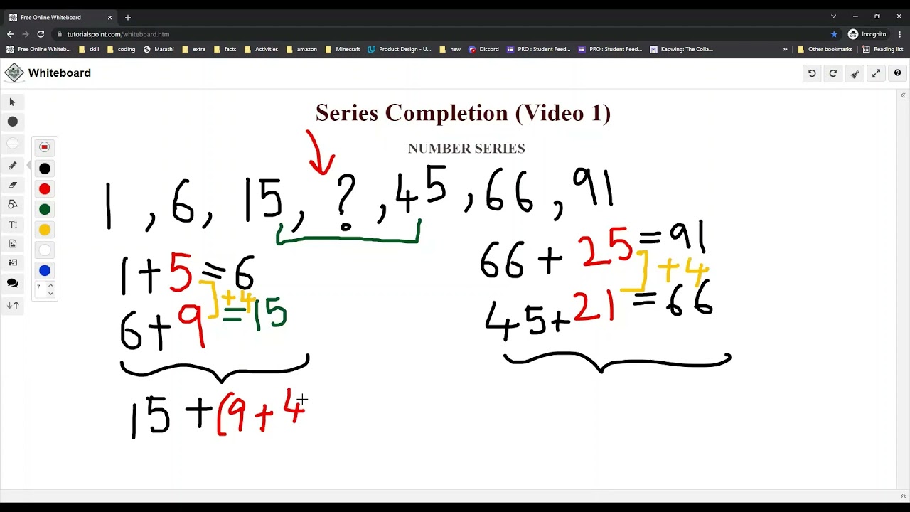 Series Completion || Number Series || 1,6,15,?,45,66,91|| (Video 1)