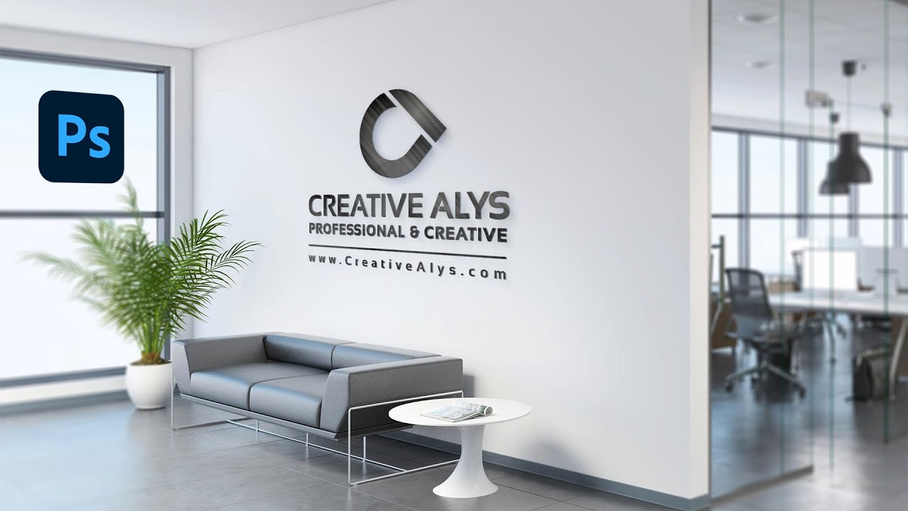 Free Logo Mockup | Corporate Office Wall Logo Display | Photoshop