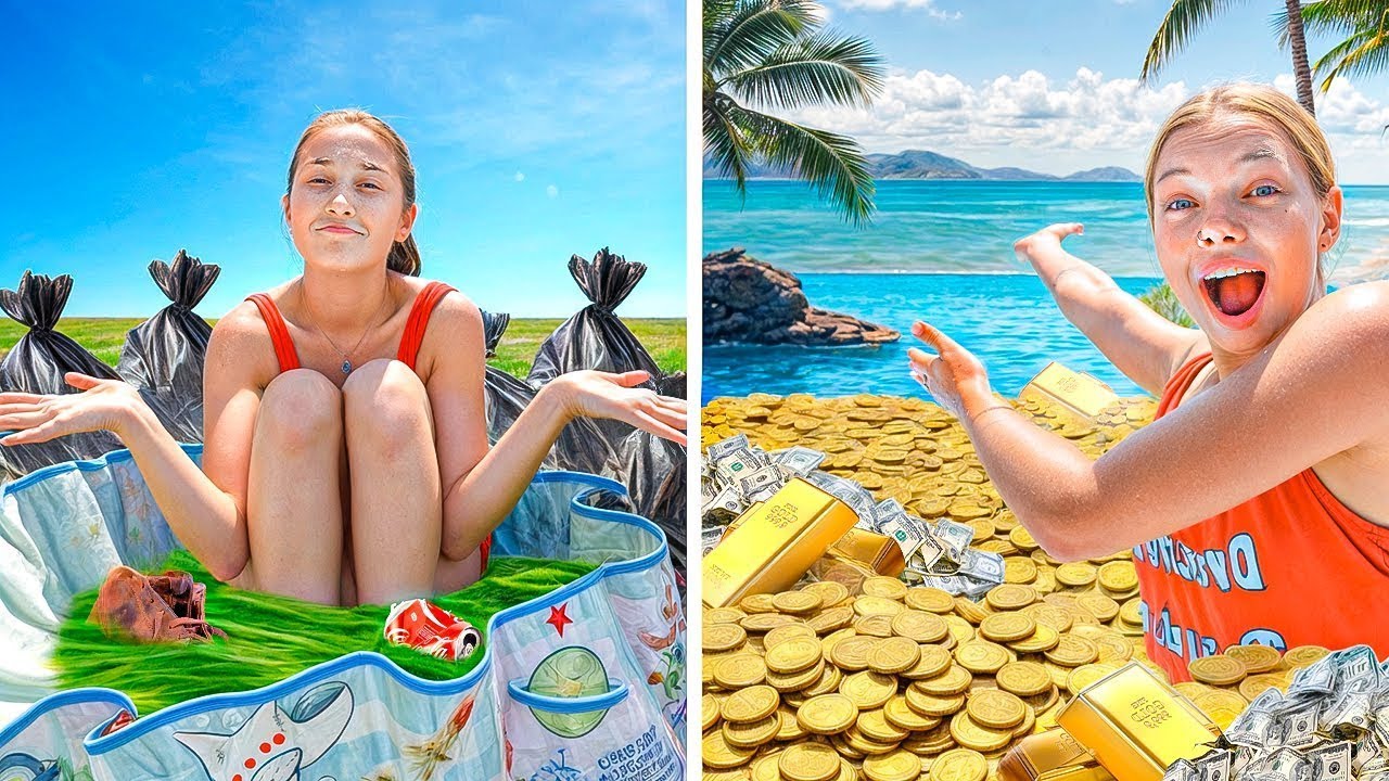 Piscine pauvre vs piscine riche! Défi avec des jeux aquatiques! | Caramelkins FR