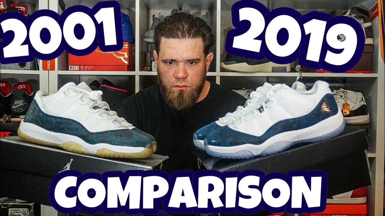 COMPARISON 2001 & 2019 AIR JORDAN 11 LOW SNAKESKIN  (OG & RETRO)