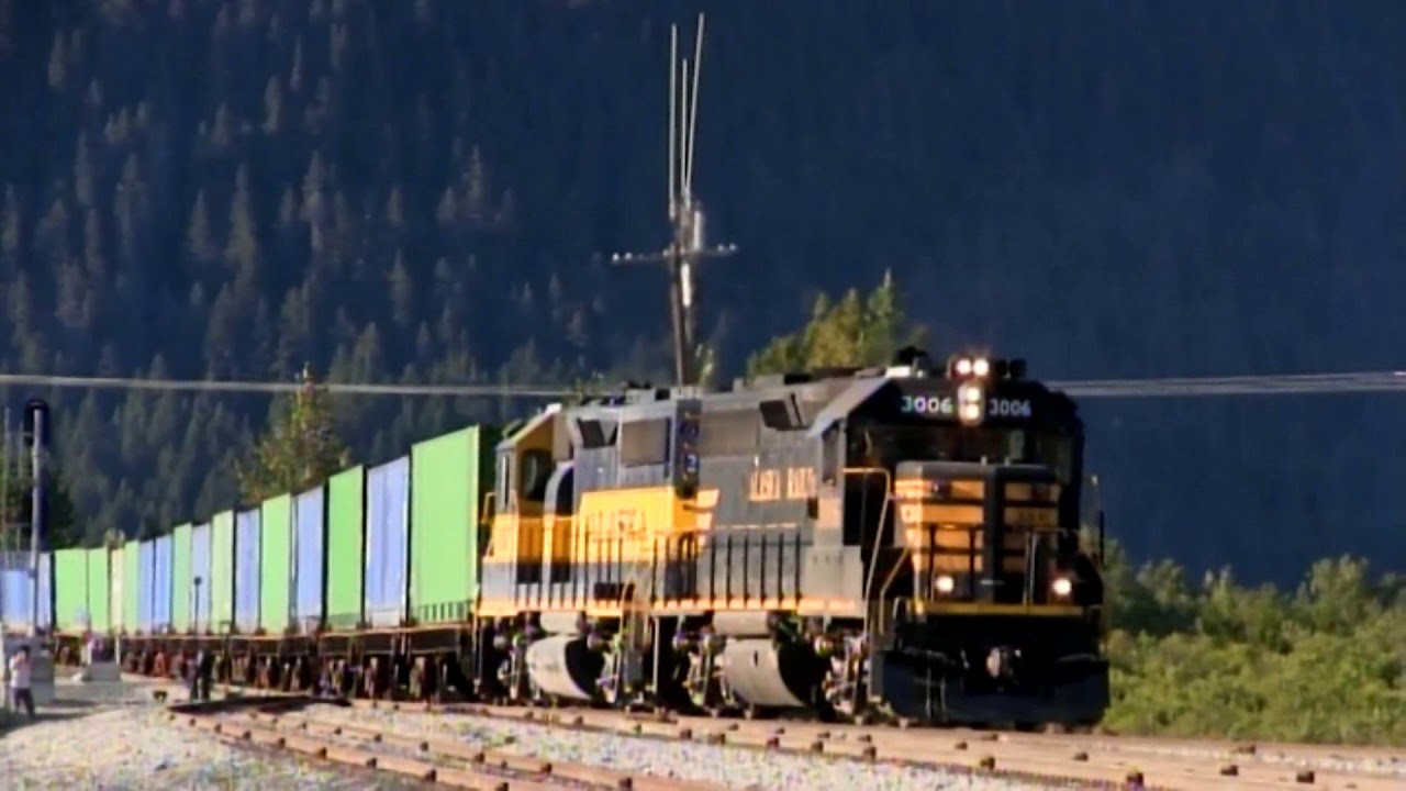Long Alaska railroad freight train Indian, Girdwood, Portage, Alaska