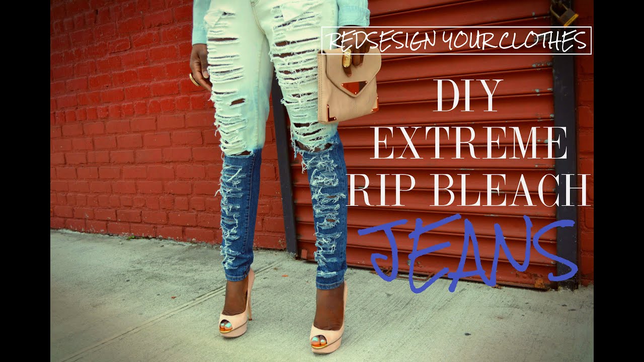 DIY Extreme Dip Rip Bleached Jeans-(RYC) 2
