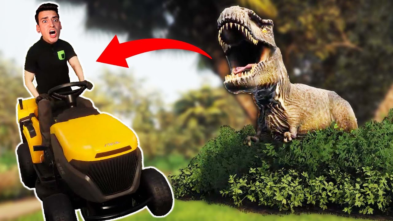 LAWN MOWING JURASSIC PARK! (Lawn Mowing Simulator)