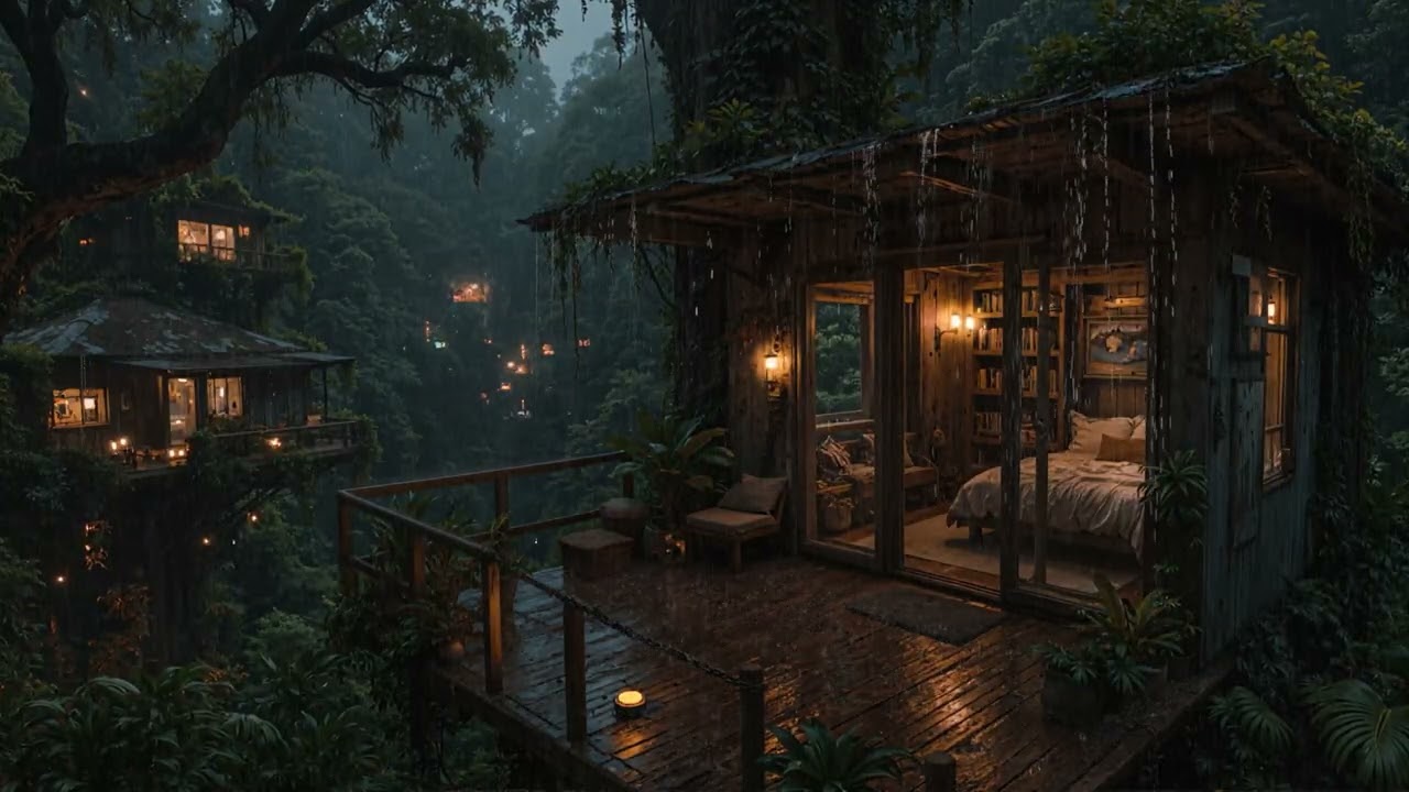 Soft Midnight Rain Falling Beneath Tall Trees by a Quiet Cabin 🌧️🌲 | Calm Sleep Ambience