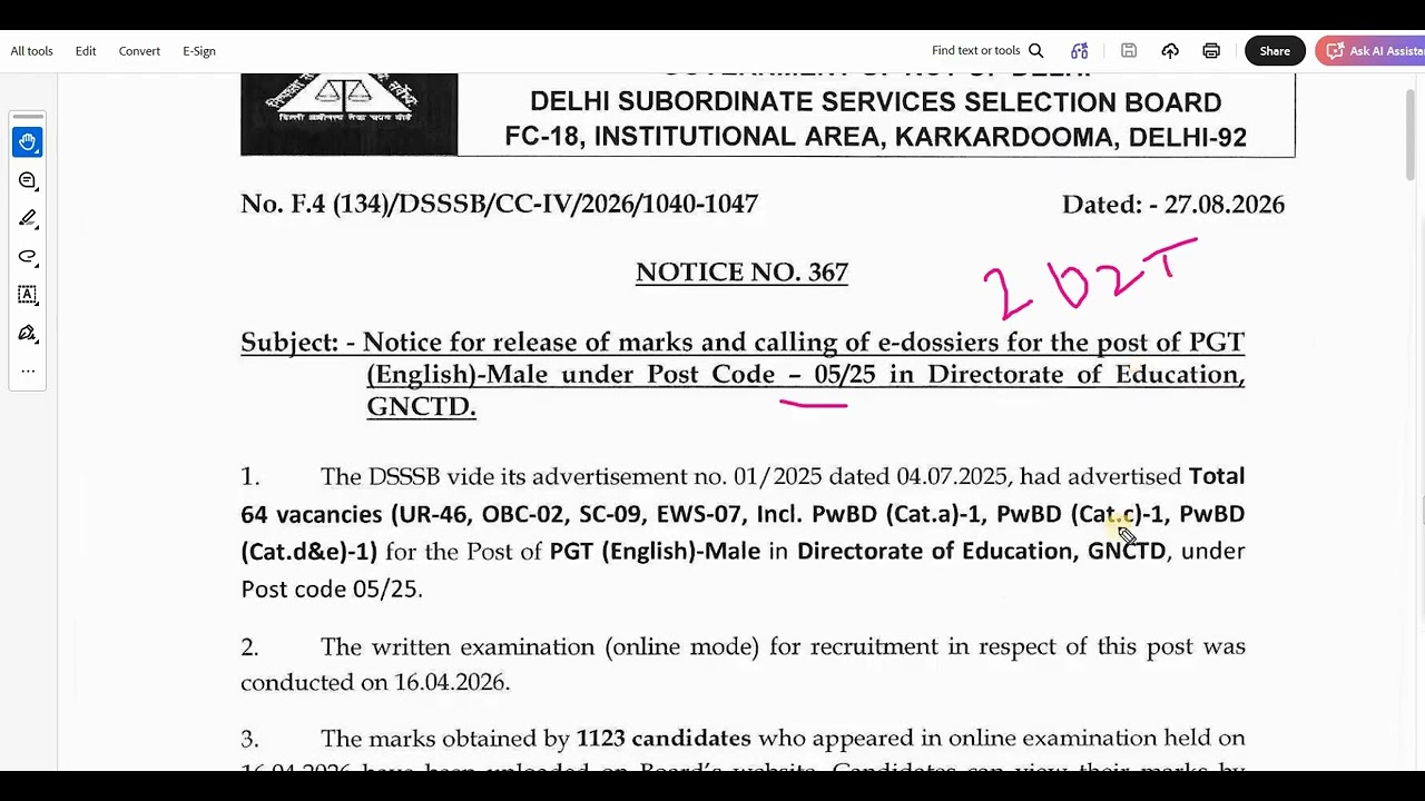DSSSB 3 URGENT NOTICES ON 27 AUGUST 2026, #dsssb