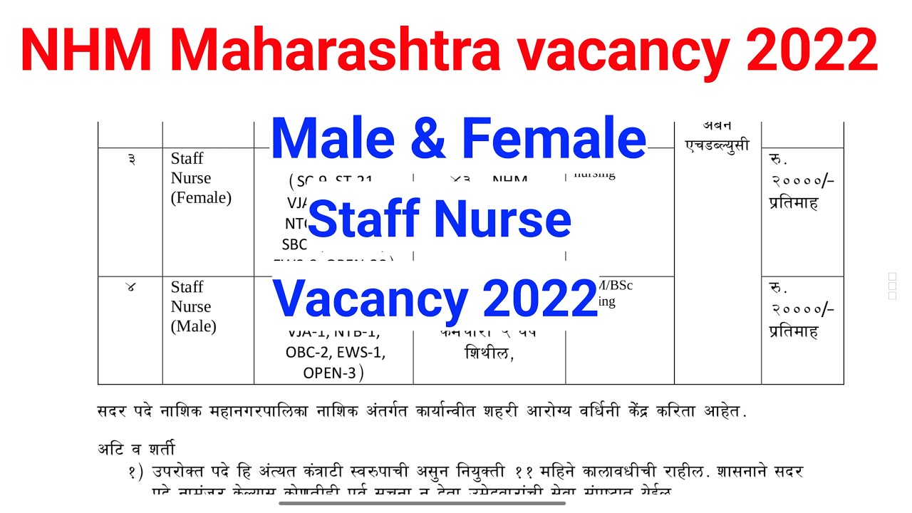 Staff Nurse vacancy 2022 || NHM vacancy 2022 || NHM Maharashtra Recruitment 2022 || Nurse Vacancy