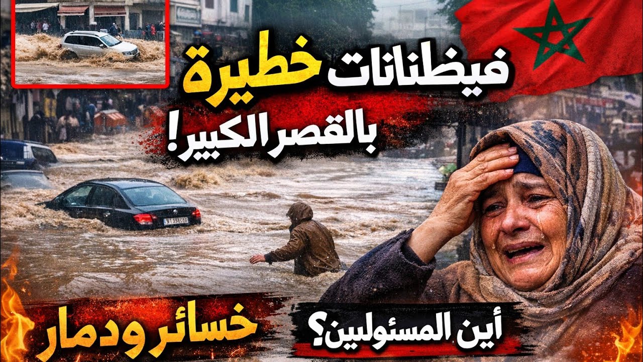 كارثة مفاجئة! فيضانات عارمة تغرق مدينة القصر الكبير 😱🌊 مشاهد صادمة