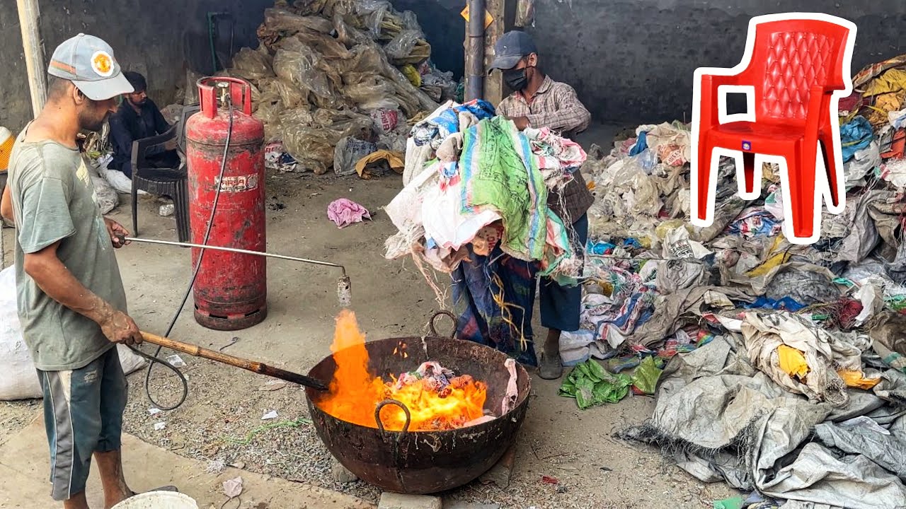 Plastic Chairs are Making from Waste polythene Plastic bags | Mass Production in Factory