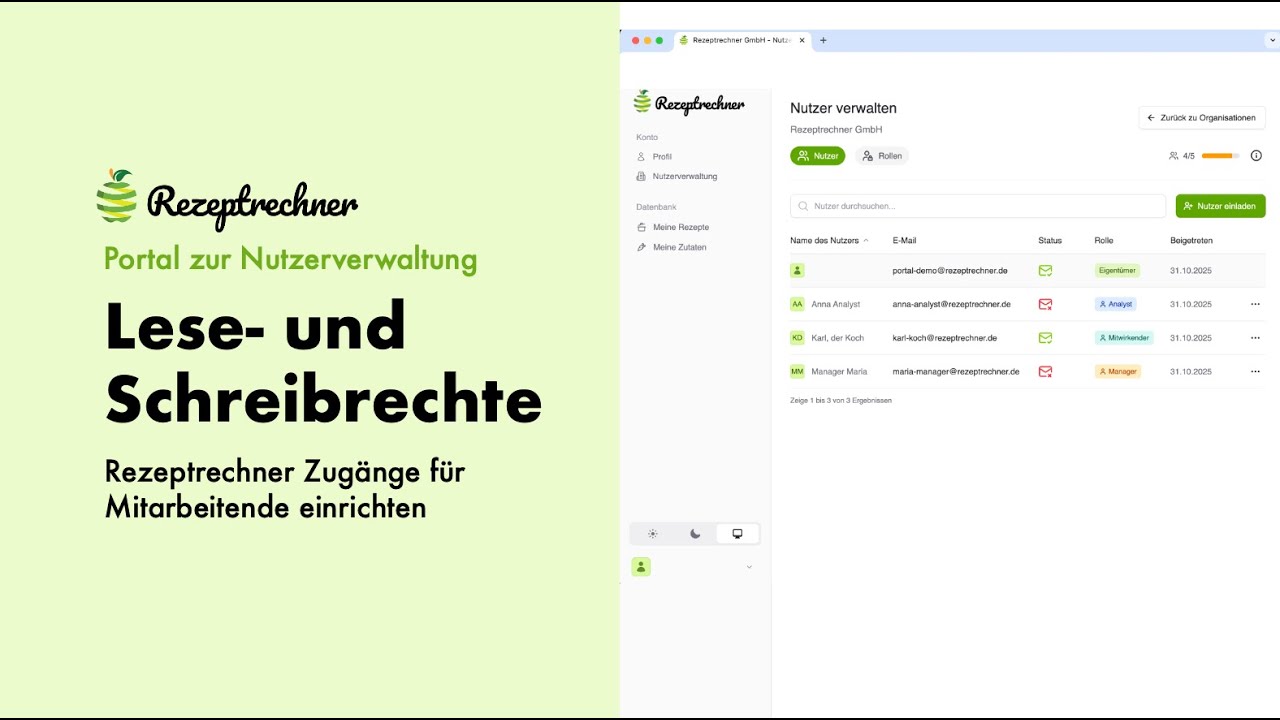 Portal zur Nutzerverwaltung | Rezeptrechner