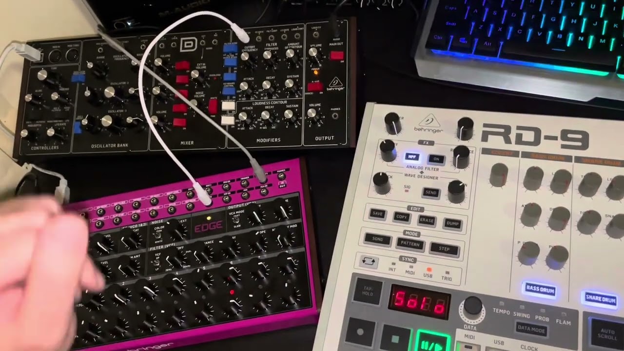 Analog techno performance Behringer Model D Edge RD9