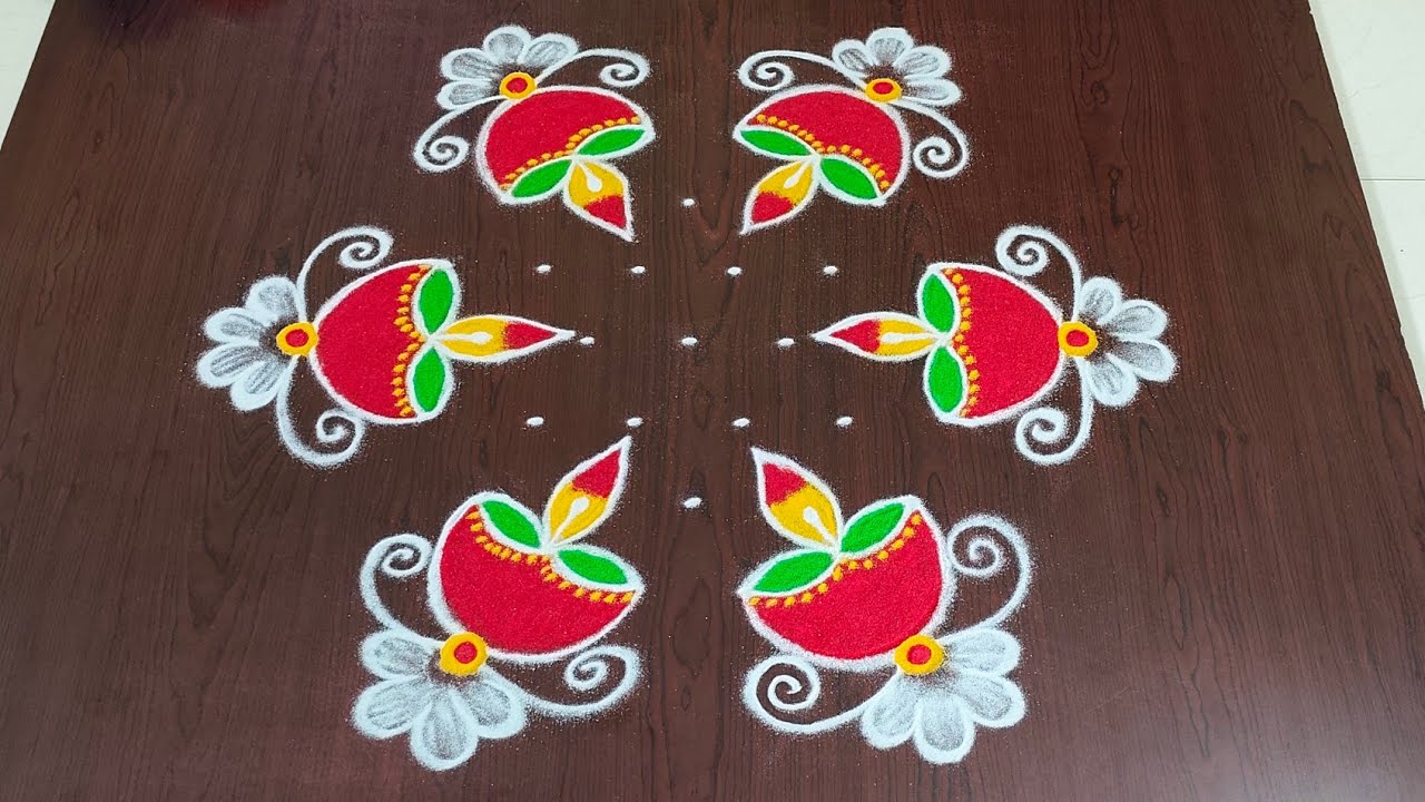Beautiful Diwali diya rangoli with 7×4dots|easy dheepavali rangoli|dheepam muggulu|#Rang Kaa Rangoli