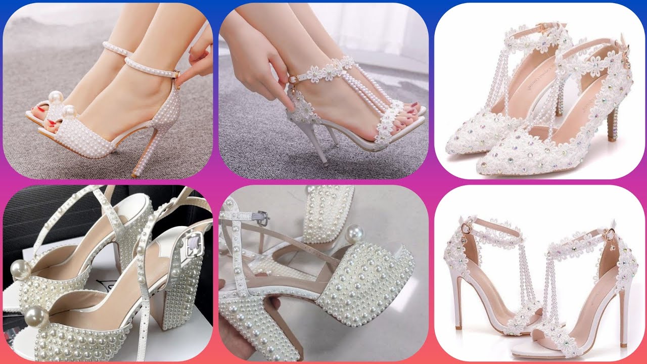 Wedding shoes for bride/ bridal block heels/ pearl and rhinestone white leather sandals/8cm/3.1