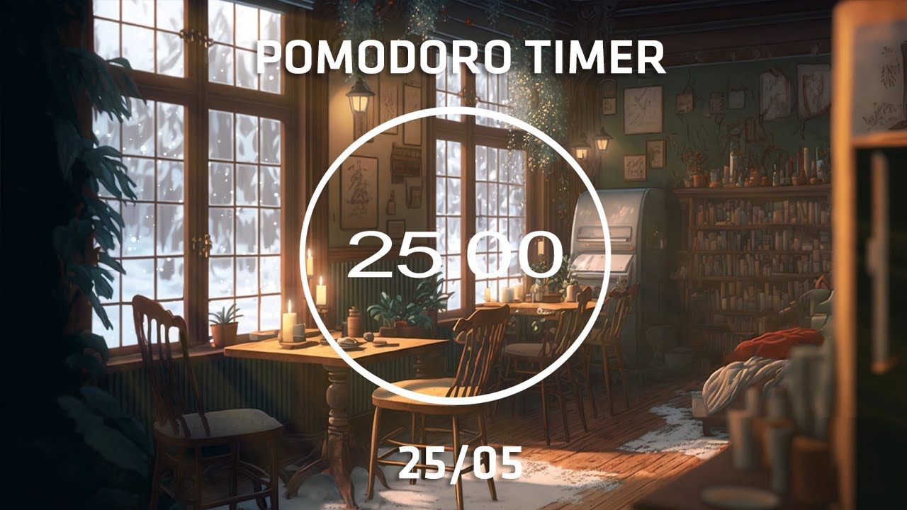 25/5 Помодоро таймер | Уютная кафе с лофи для отдыха, изучения и работы ❄ | 4 х 25 мин
