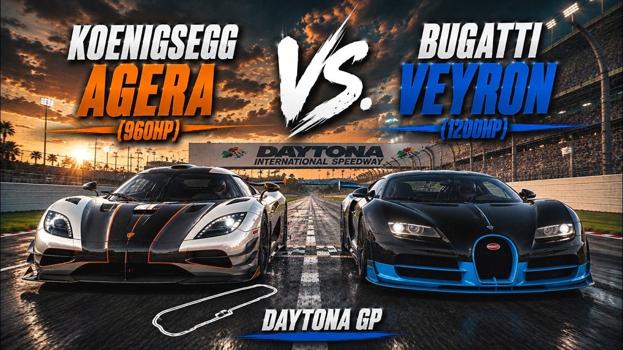 Koenigsegg Agera (960hp) vs. Bugatti Veyron (1200hp) - Daytona GP (Assetto Corsa)