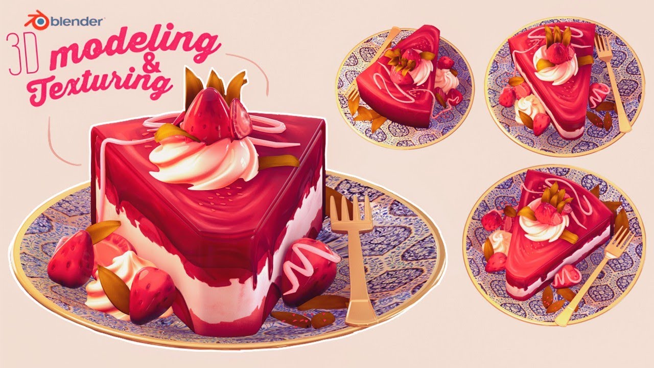Making a 3D Strawberry Cake in Blender | Timelapse