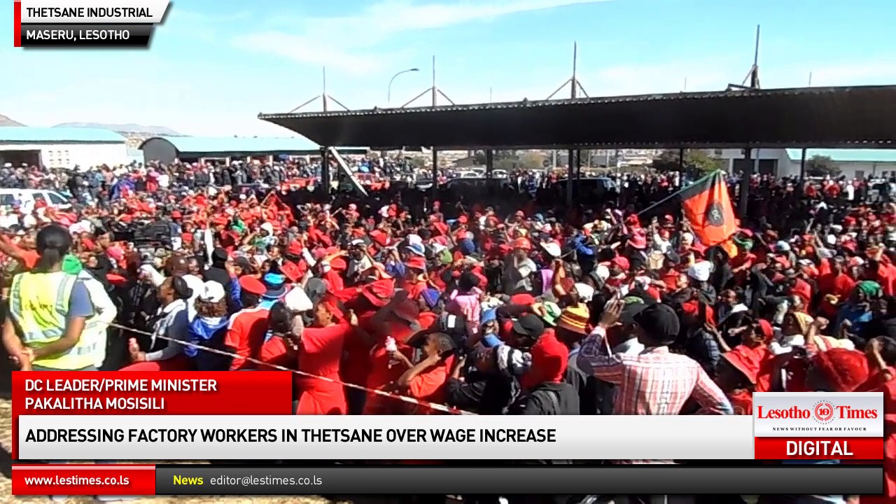 DC Leader Pakalitha Mosisili addressing factory workers in Thetsane