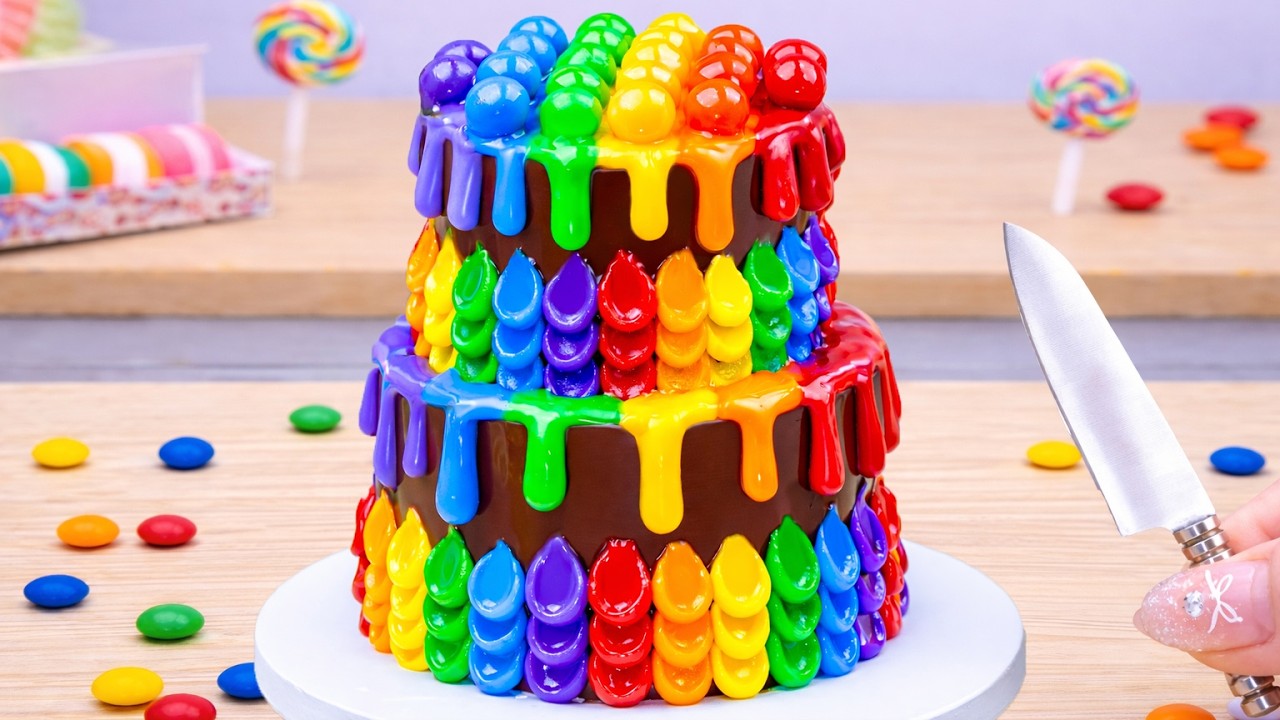 How to Make Rainbow Cake Recipe with Chocolate 🌈🍫 | Mini Cake Decorating