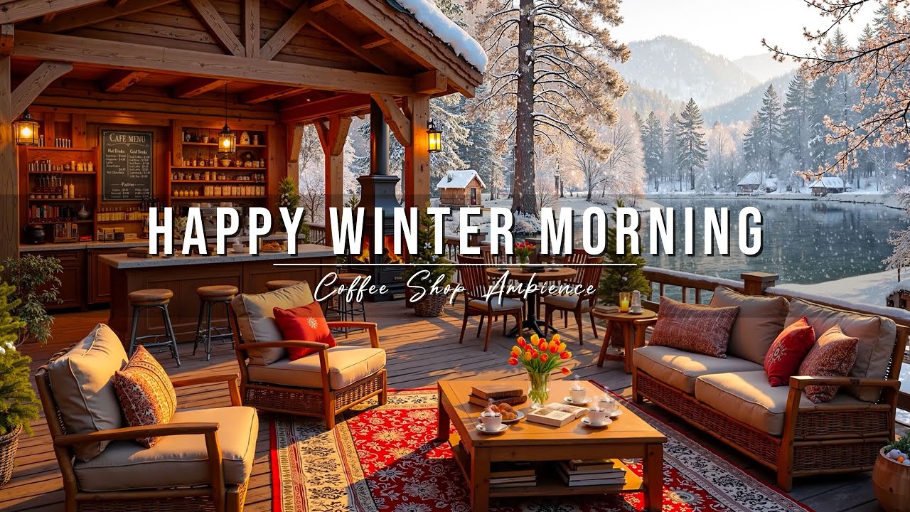 Happy Winter Morning Jazz at Outdoor Coffee Shop Ambience ❄ Smooth Piano Jazz Music for Work & Relax