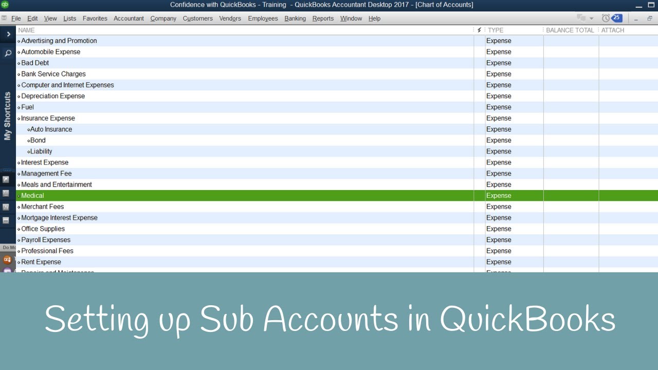 How to set up Sub Accounts in QuickBooks