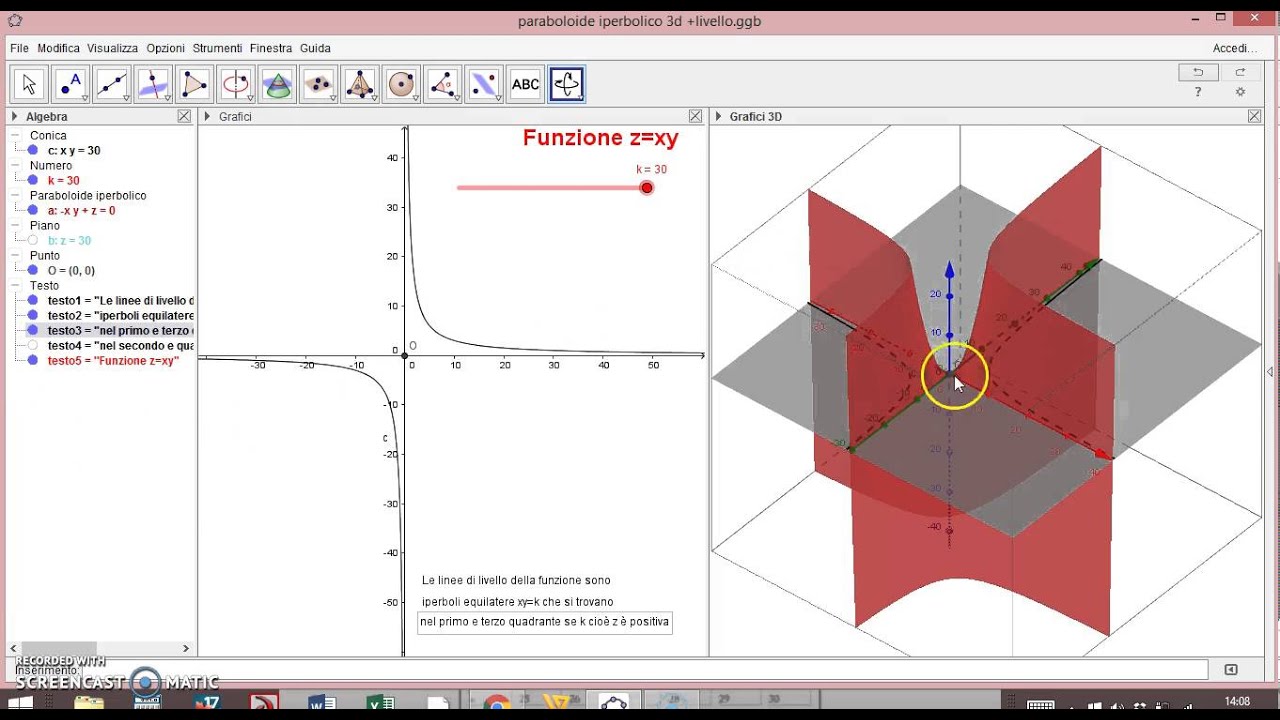 paraboloide iperbolico 3D + linee livello