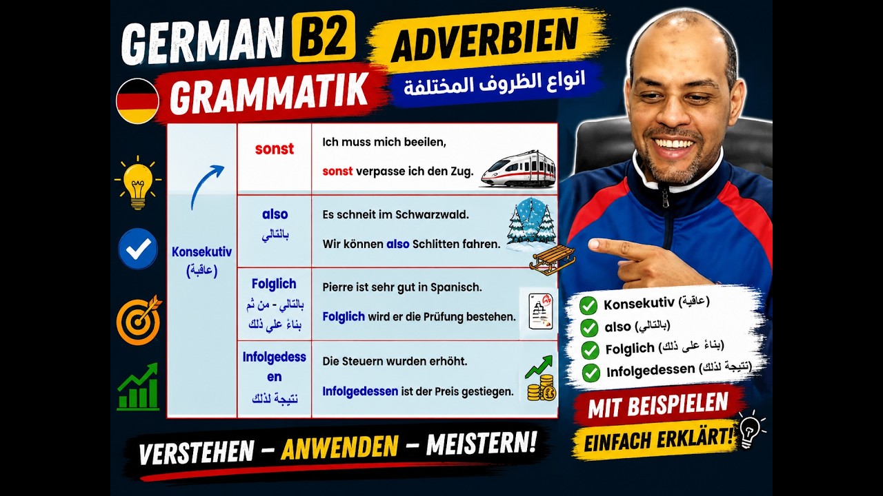 007 - Learn German B2 - Grammatik Adverbien انواع الظروف المختلفة