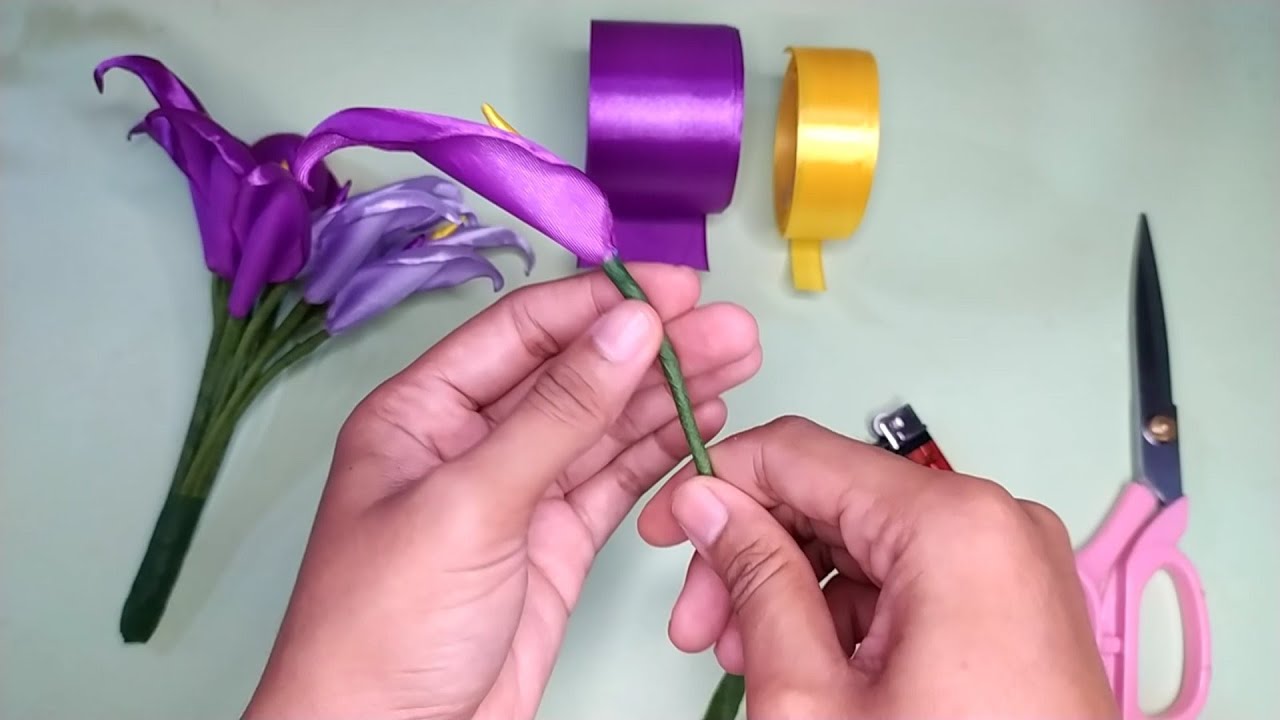 DIY | Tutorial Calla Lily Satin Ribbon Flower Easy | Tutorial Membuat Bunga Lily Dari Pita Satin