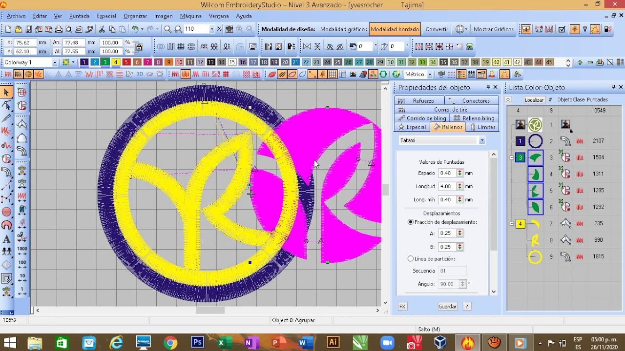 CAPITULO 7 REFORMAR, AGRUPAR, LISTA DE COLOR DE OBJETOS, CURSO GRATIS BASICO DE BORDADO WILCOM