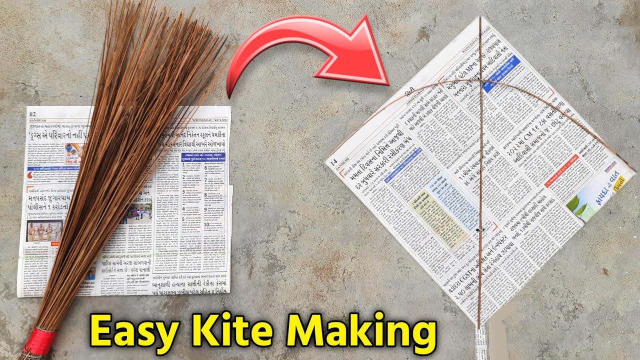 how to make newspaper paper kite , jadu ke tille se patang banaye , how to make kite from broomstick