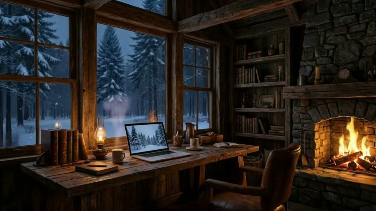 Peaceful Snowfall Winter Jazz ❄️ Soft Piano & Fireplace Sounds for Relaxing & Unwind