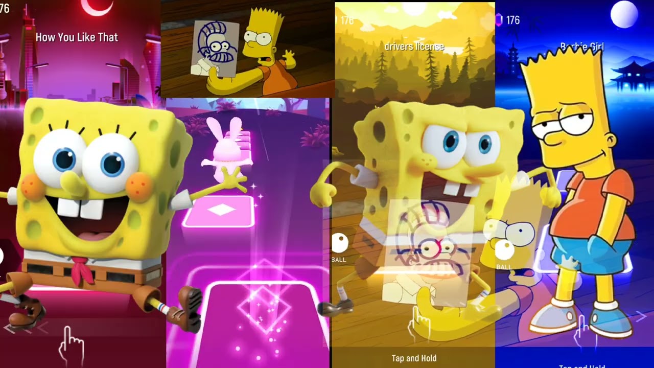 SpongeBob vs Bart Coffin Dance Challenge 😱 Tiles Hop #tileshop #CoffinDance #spongeBop #Simpsons 