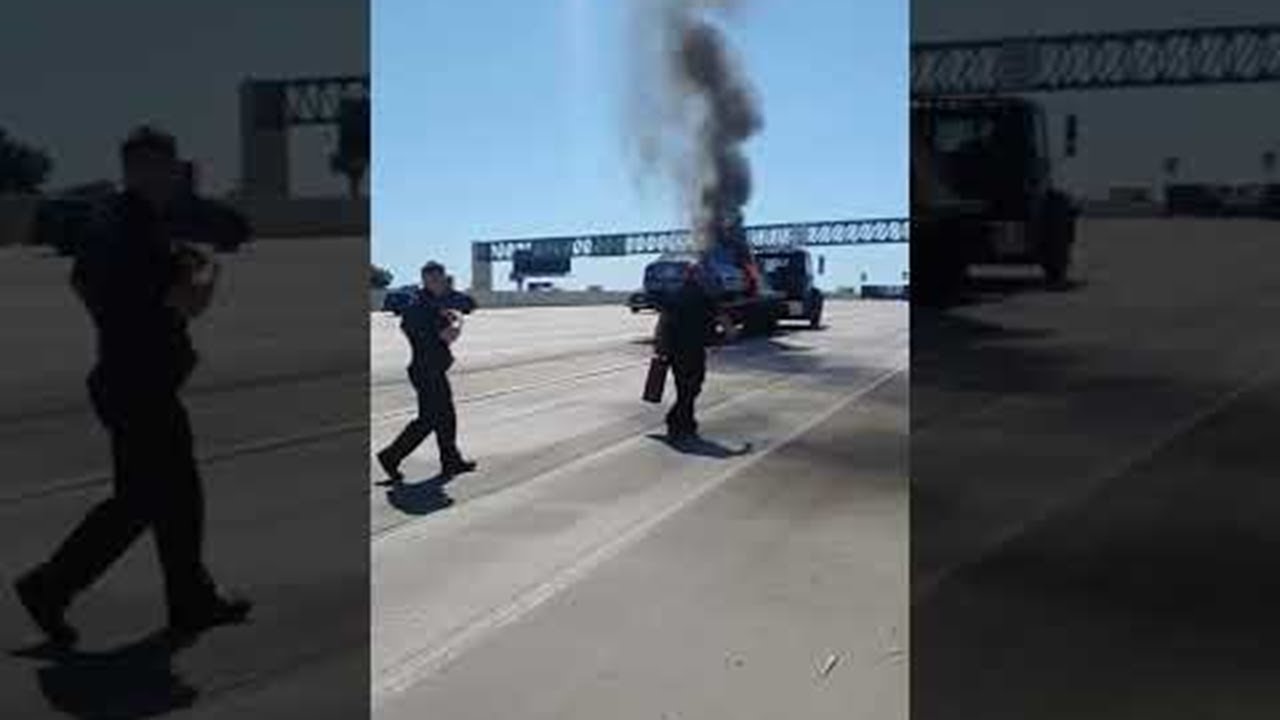 Fireman Extinguish Car That Caught Fire on Tow Truck || ViralHog