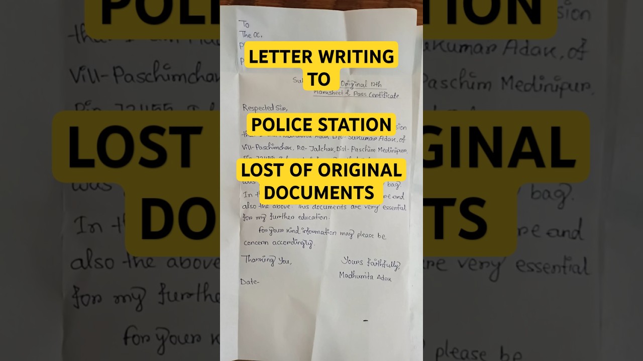 a letter to police for lost original documents#shorts #youtubeshorts#youtubesearch#education#english
