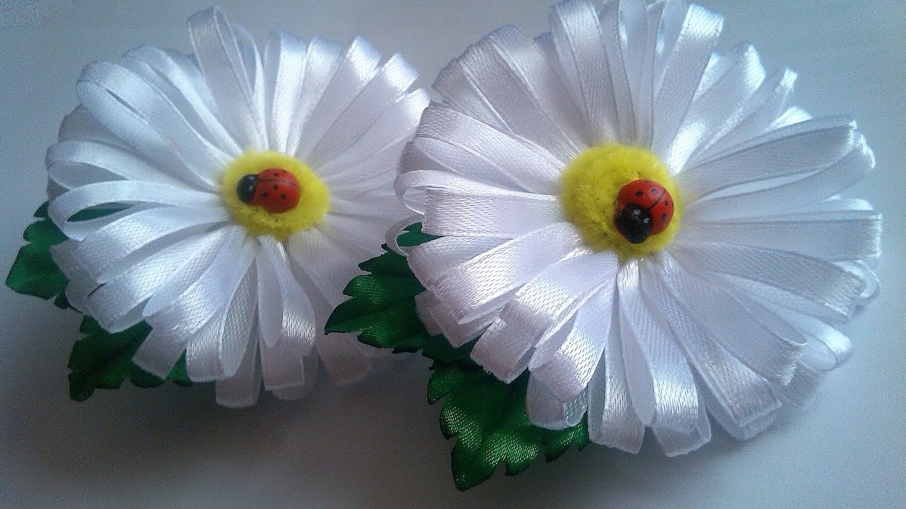 DIY Ромашки из узкой атласной ленты/Daisies of narrow satin ribbon