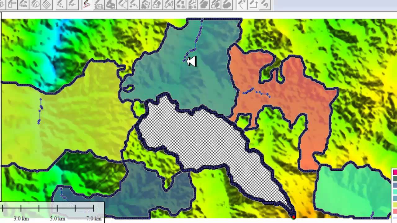 Global mapper. Generacion de cuencas hidrograficas (Generate Watershed)