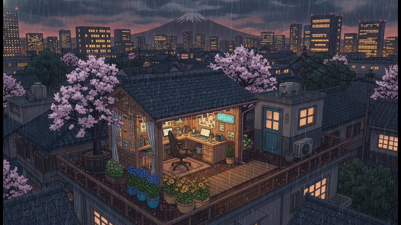 City View Workspace Lofi Study 📚 Chill Lofi Beats 🌸☔ Rainy Spring Evening for Long Study Sessions