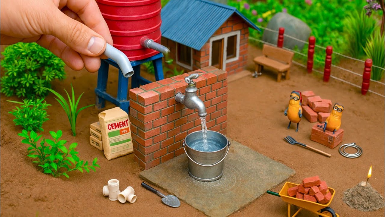 diy mini bricks Water Tap Construction Project | funny science project @kidymation