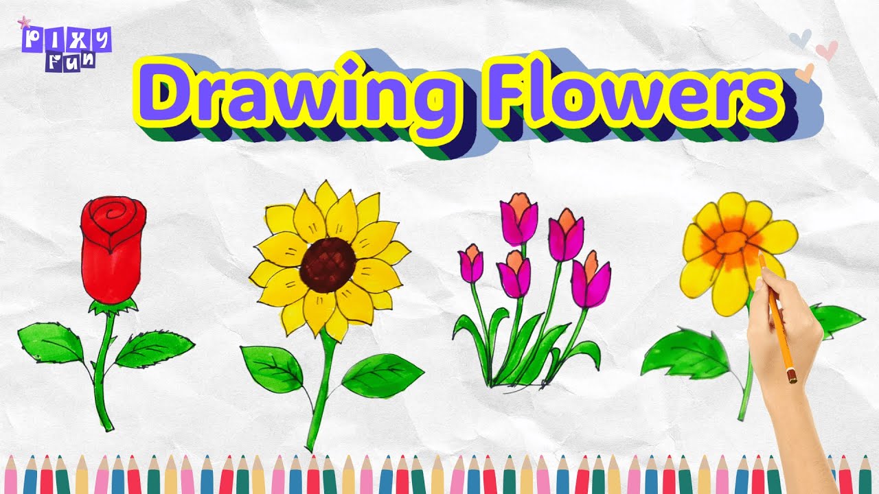 Drawing Flowers | Drawing tutorial | Rose | Tulip | Sunflower