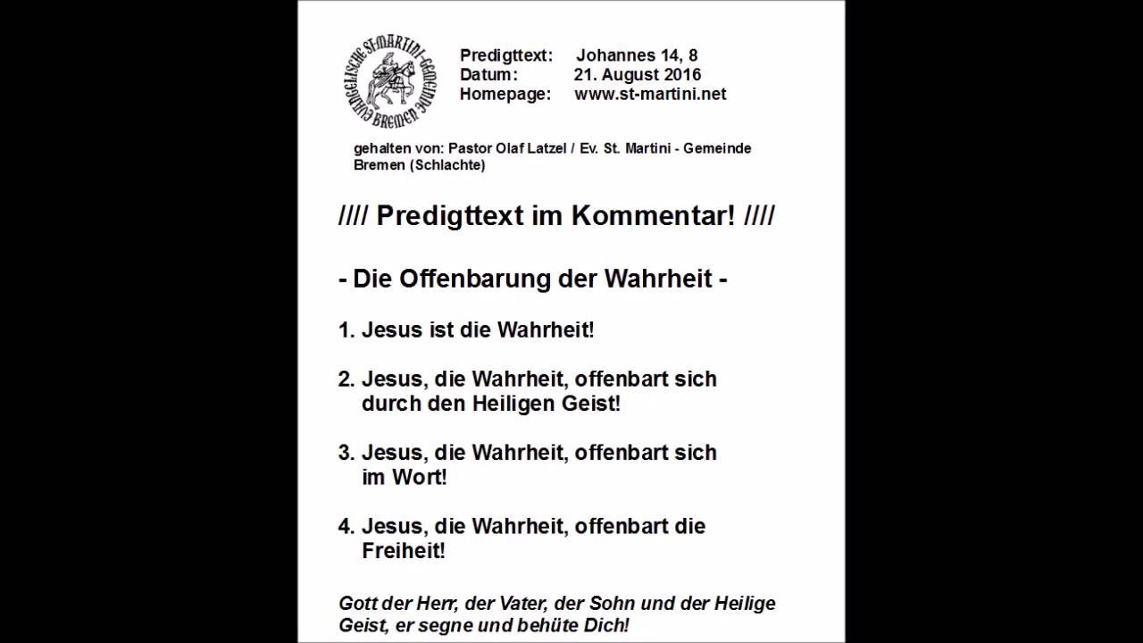 21.08.2016 - Die Offenbarung der Wahrheit
