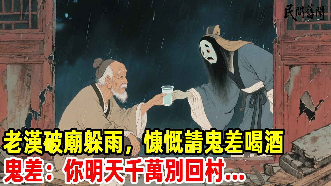 王老實在破廟躲雨，慷慨請鬼差喝酒，鬼差：你明天千萬別回村...#民間舊聞#民間故事 #懸疑故事 #好人有好报