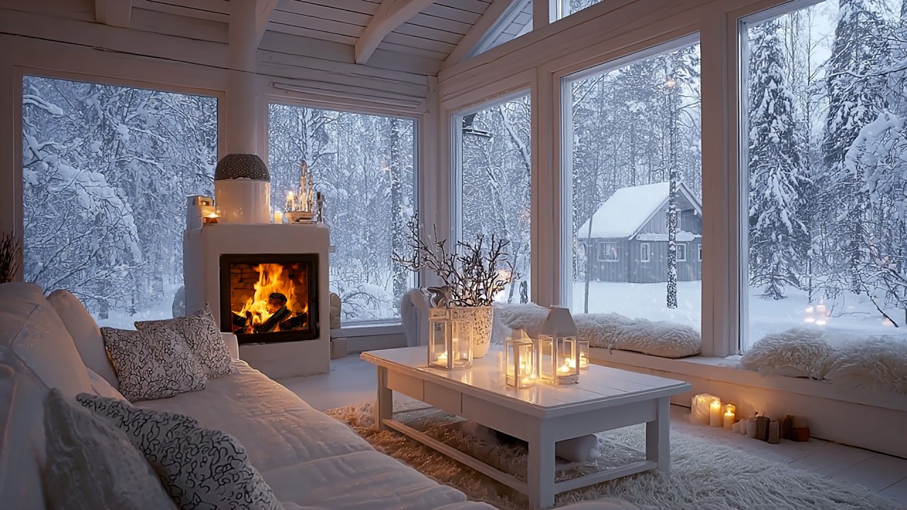 Warm Fireplace Ambience 2026 🔥 3 Hours Cozy Winter Snowfall & Crackling Fire for Study