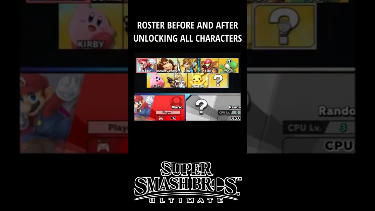 Roster before and after unlocking all characters | Super Smash Bros.
