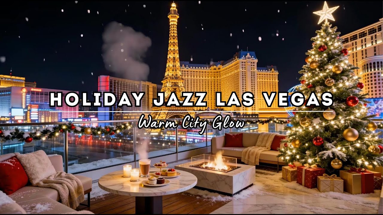Jazz Nights in Las Vegas for Relax & Unwind ~ Holiday Rooftop Fireplace, City Lights Winter Ambience