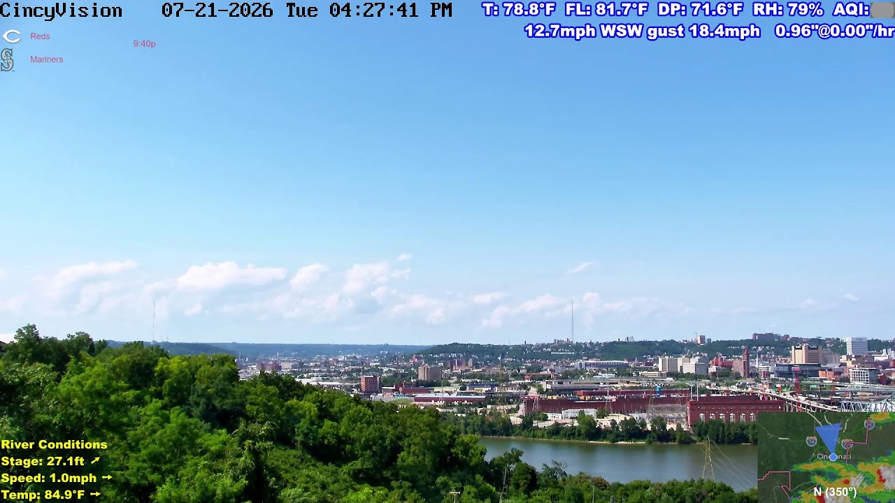 Cincinnati Skyline, Ohio River, Brent Spence Bridge - Livestream from Covington, Kentucky