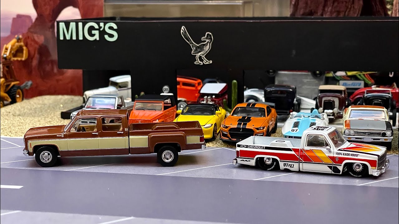 1/64 Kaido House Mini GT Chevy Squarebody | Custom M2 Crew Cab Dually's | JL Ranger + Auto World!