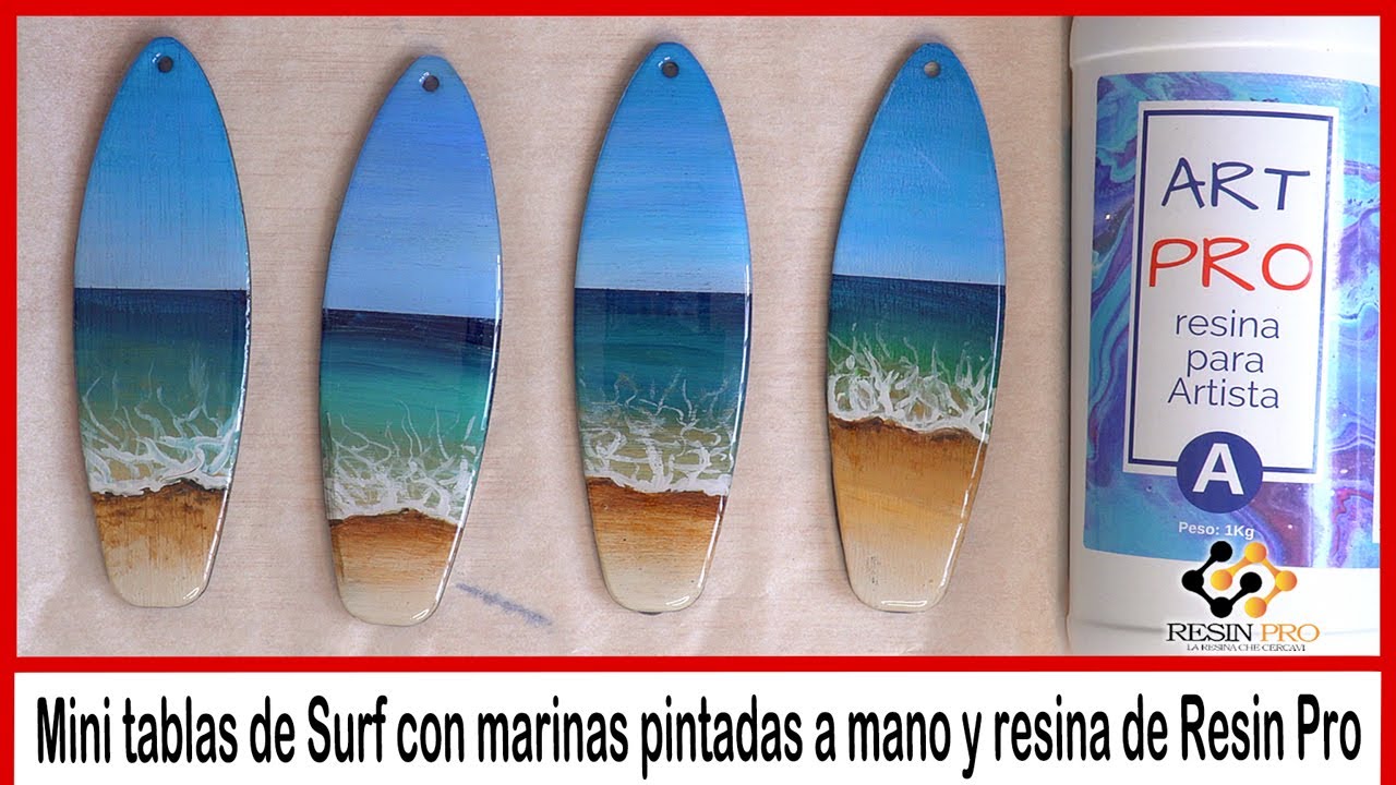 Mini tablas de Surf con marinas pintadas a mano y resina de Resin Pro