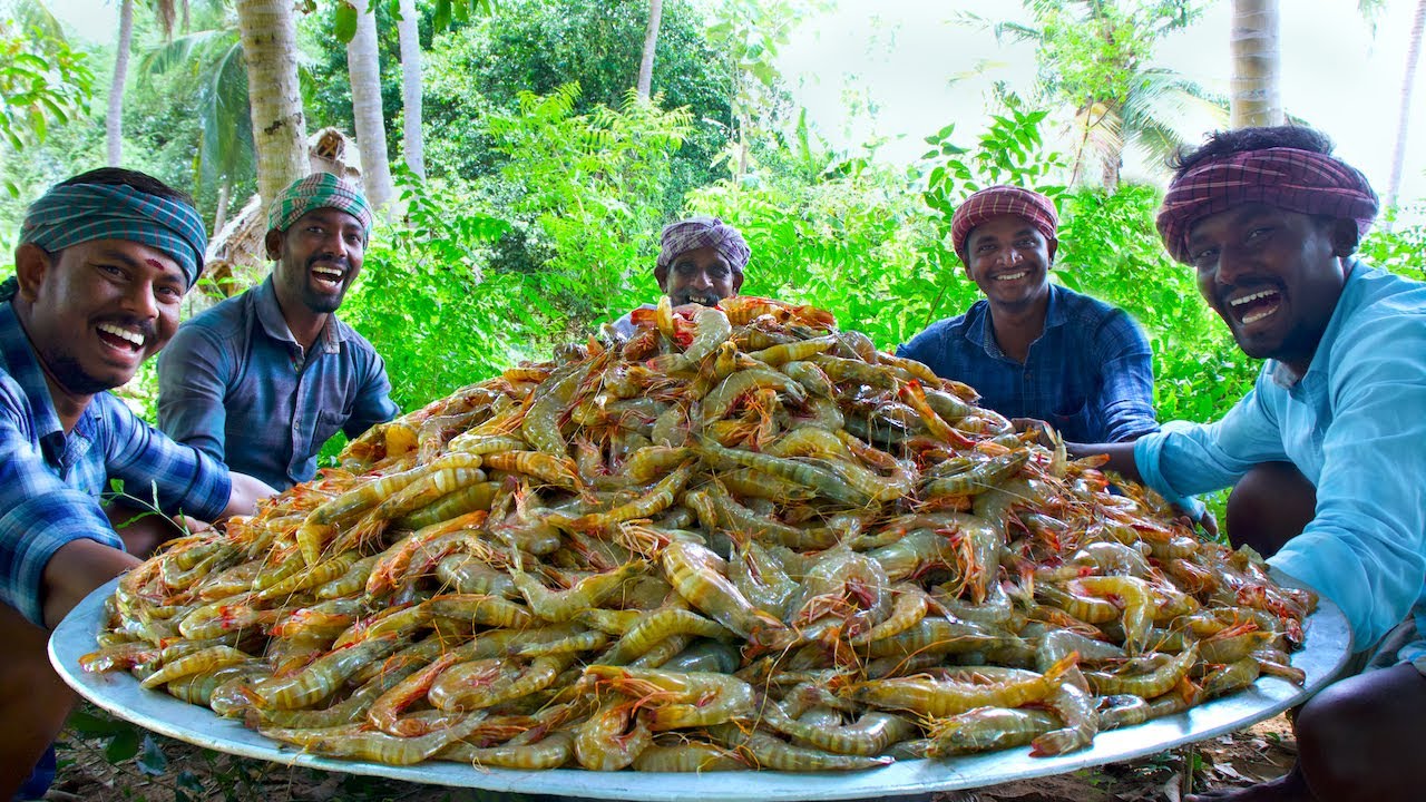 PRAWNS FRY | Crispy Shrimp Fry Recipe Cooking in Village | Tasty Fried Shrimp Seafood Recipe