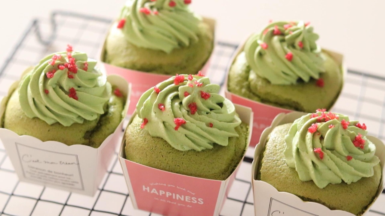 卵1個分で♪ふわふわ抹茶シフォンカップケーキの作り方／How to make Fluffy Matcha Chiffon Cupcake
