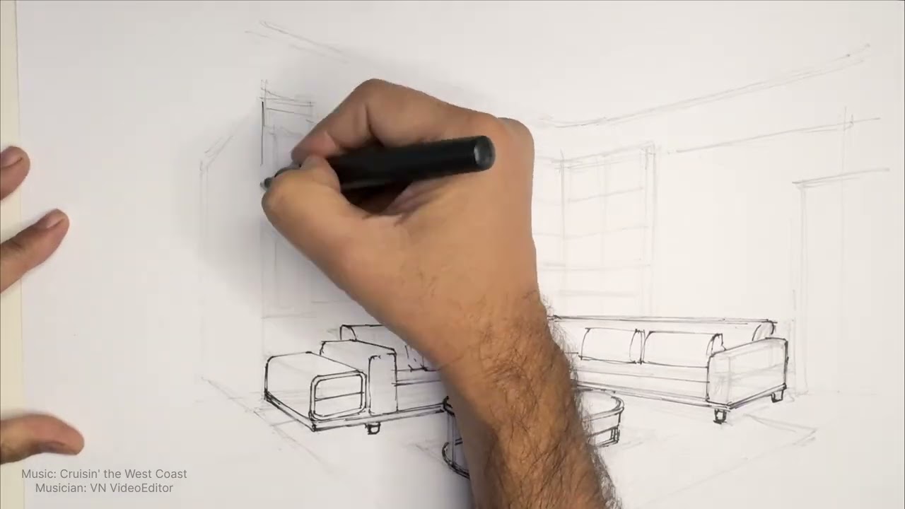 Luxury Living Room Interior Sketch ✏️ | Step-by-Step Design Art